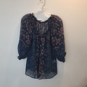 Joie Silk Chiffon Floral Print, Short Sleeve Top,S